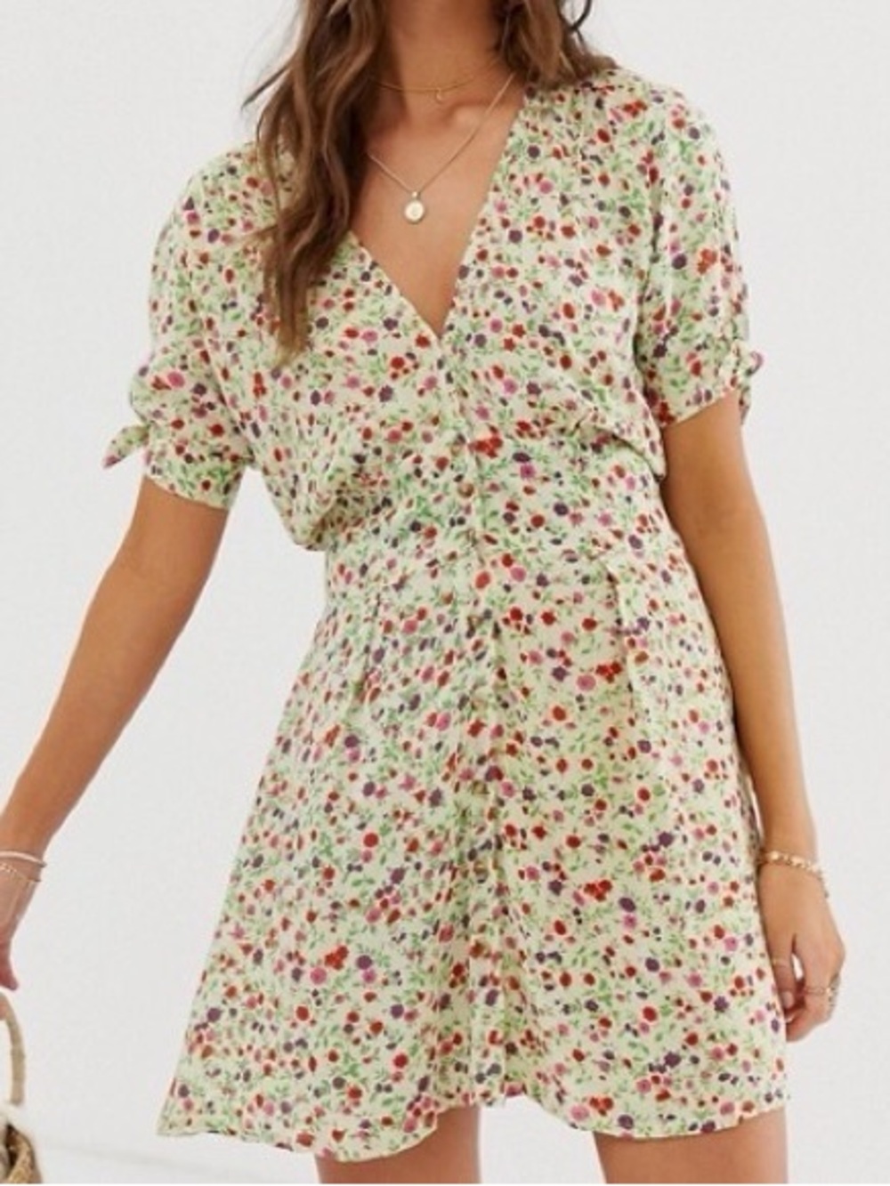 Faithfull The Brand Marianne Mini Dress Bastille Floral Print Yellow Short XS 2
